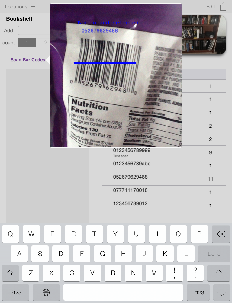 "Dee Count screenshot bar code scanning with camera"