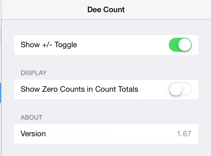 "Dee Count in Settings app"